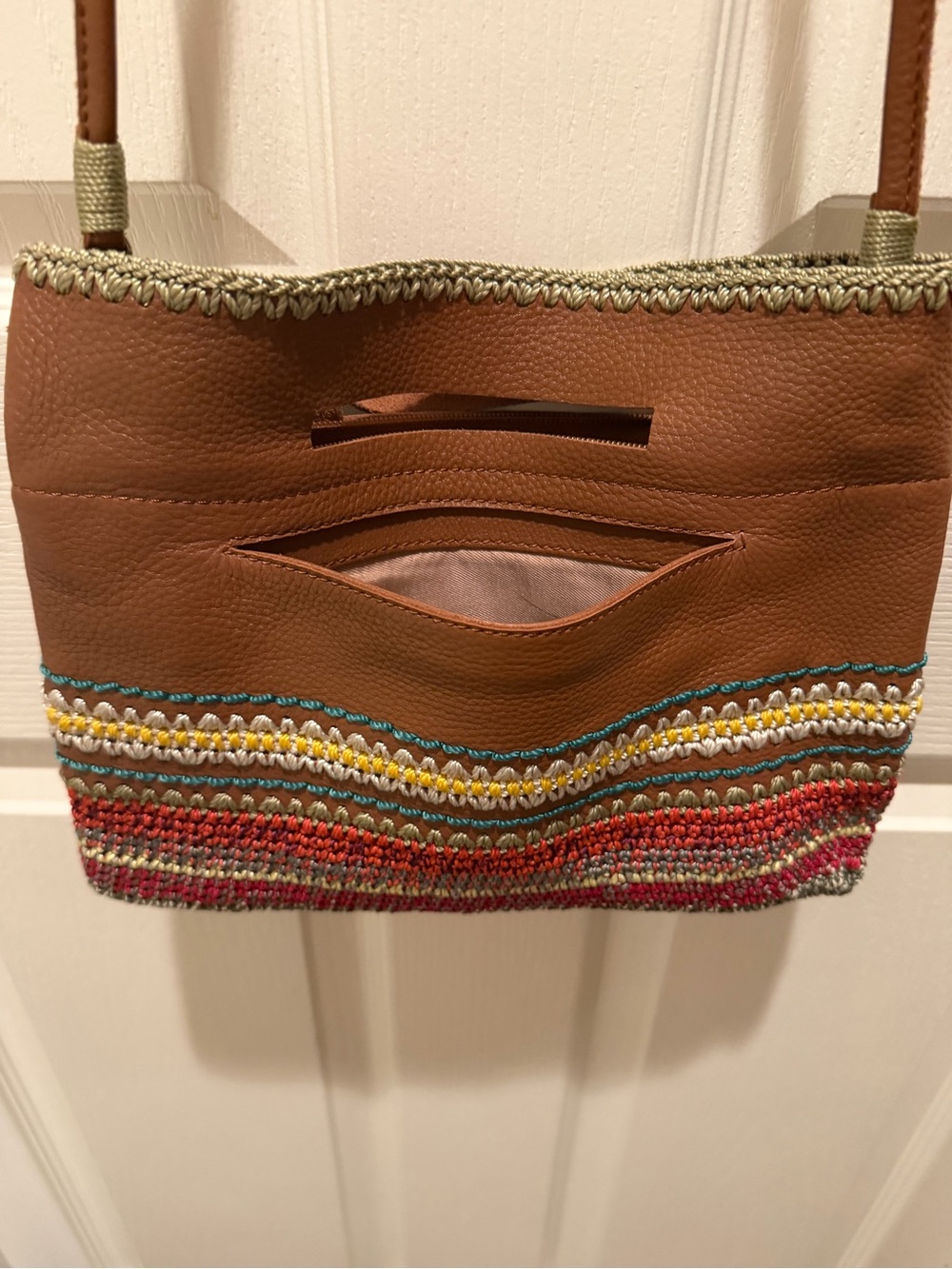 The Sak Back to Bali Leather Hand Crochet Crossbody Bag Boho Brown